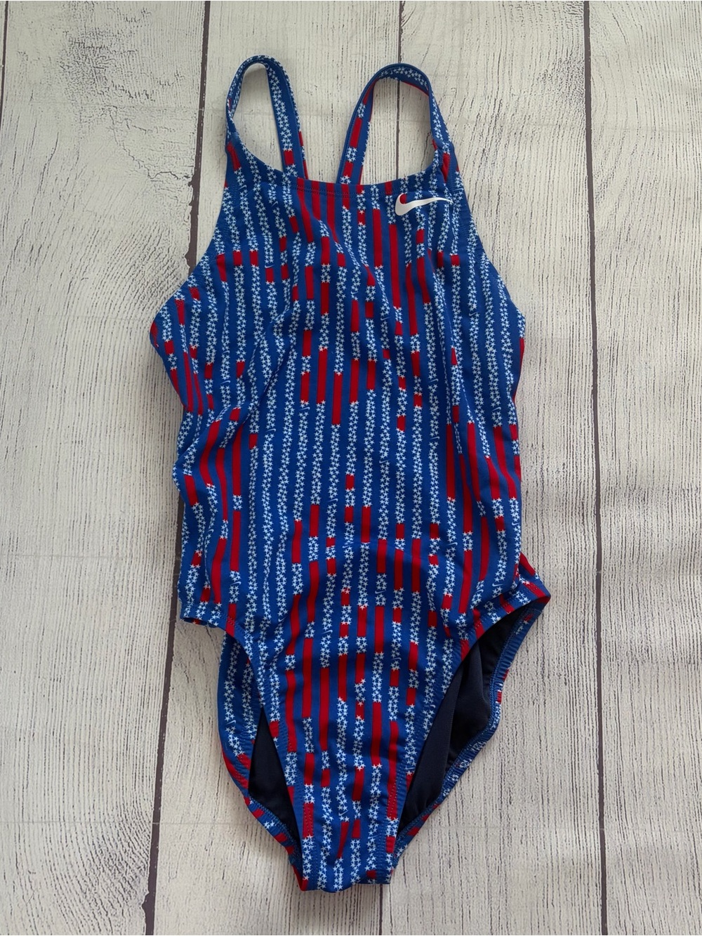 Nike Hydrastrong Women's Patriotic Red White & Blue Racerback Swimsuit Size 32/6